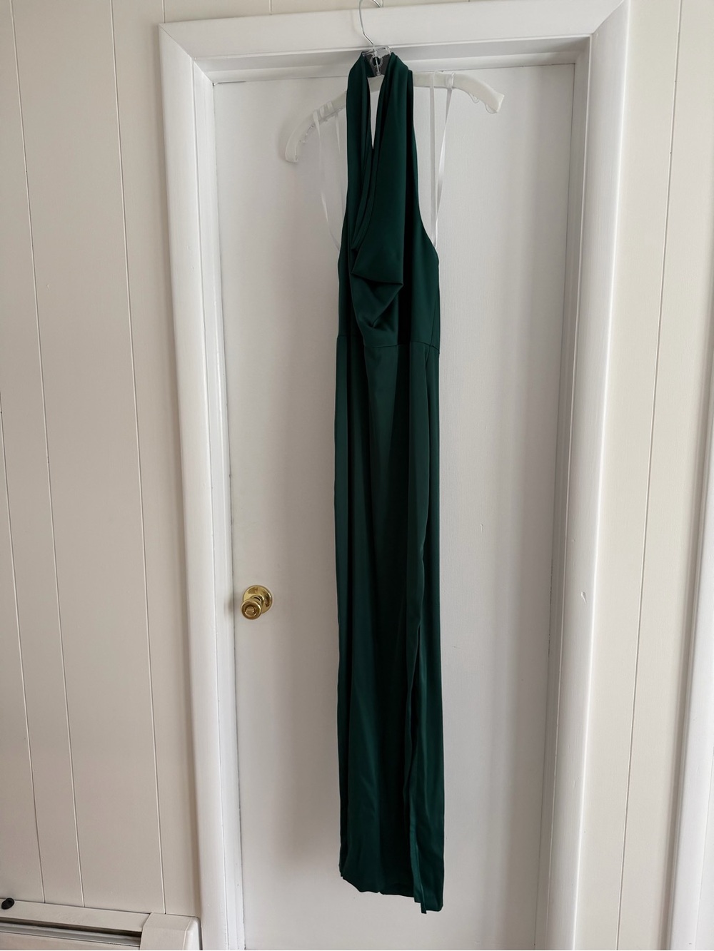 Sleeveless Deep Green Maxi Dress with Draped Halter Neck